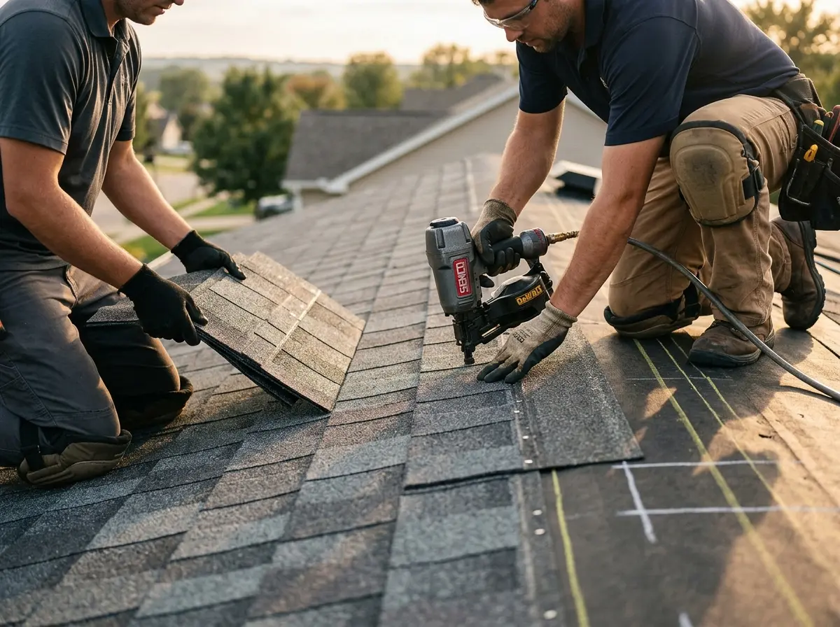Professional roofer working on a residential roof in Medway